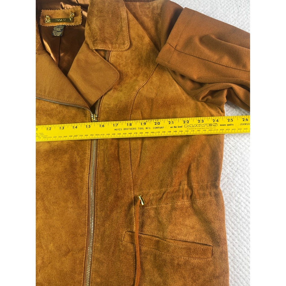 IMAN Genuine Leather Suede Moto‎ Jacket Women's 1X Brown Zipper Pockets - Picture 3 of 7